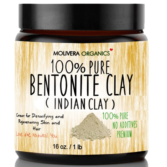 Molivera Organics Bentonite Clay for Detoxifying and Rejuvenating Skin and Hair, 16 oz.