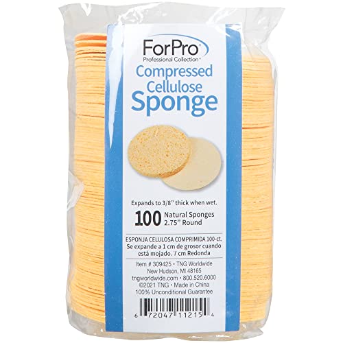 ForPro Compressed Cellulose Sponge, Round Face, and Body Sponge, Natural Yellow, 2.75”, 100-Count Pack