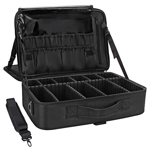 MONSTINA Large Capacity Makeup Case 3 Layers Cosmetic Organizer Brush Bag 16.5''Makeup Train Case Makeup Artist Box for Hair Curler Hair Straightener Brush Set