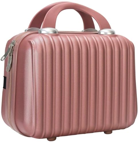 Makeup Travel Case 11 inch Hard Shell Cosmetic Organizer Bag Small Portable Make up Train Hand Luggage with Elastic Strap ABS Mini Suitcase Valentines Day Gifts for her,RoseGold