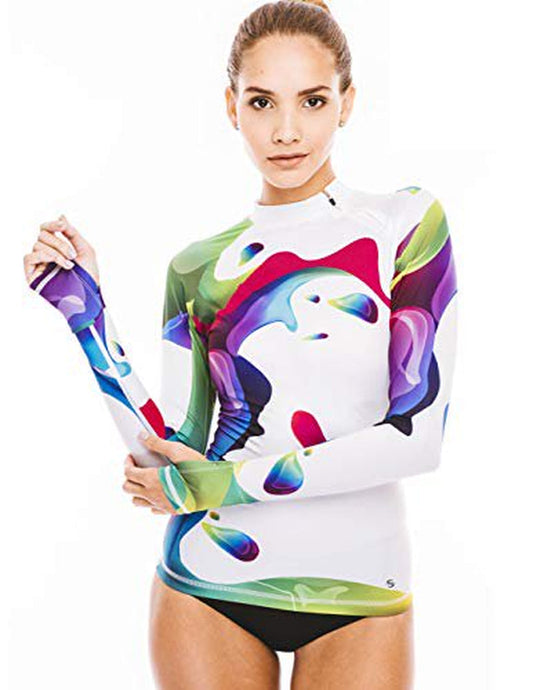 Women'S Rash Guard Swim Shirt Long Sleeve Swimsuit Top Bathing Swimming Shirts - Sun Protection Clothing UPF 50 (Rainbow 50, L)