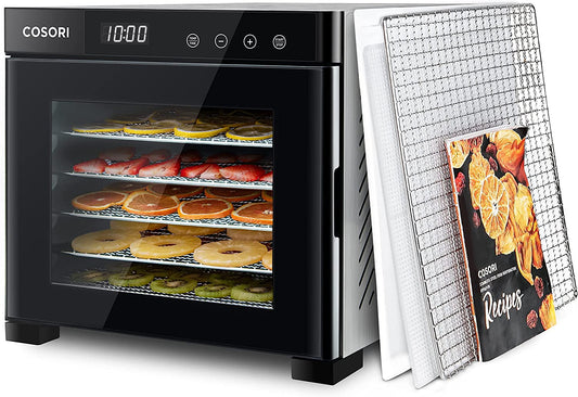 COSORI Food Dehydrator (50 Recipes) for Jerky, Fruit, Meat, Dog Treats, Herbs, Yogurt and Vegetables, Dryer Machine with Time and Temperature Control, 6 Stainless Steel Trays, Rear-Mounted Fan, Black