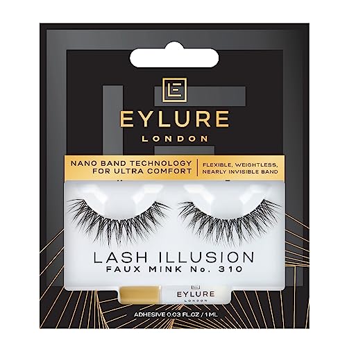 Eylure False Lashes, Lash Illusion Faux Mink No. 310 with Adhesive Included, 1 Pair