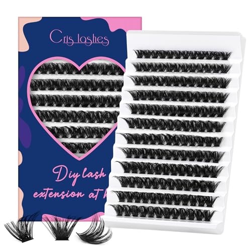 Lash Clusters 144 Pcs, Crislashes Cluster Lashes D Curl 12-18mm Mixed Fluffy Eyelash Clusters Wispy Manga Lashes Look Reusable at Home Lash Extension (Fluffy,D curl 12-18mm)