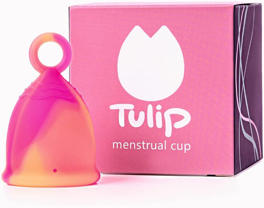 Menstrual Cup with Ring Easy Removal - Sustainable Tampon and Pad Alternative - Reusable - Soft Flexible No Leak 12 Hr Protection - (Medium)(Pink)