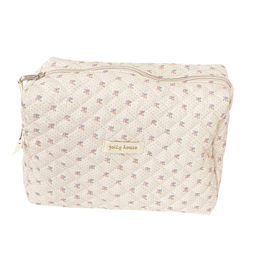Juoxeepy Cotton Makeup Bag Large Travel Cosmetic Bag Quilted Cosmetic Pouch Coquette Aesthetic Floral Toiletry Bag