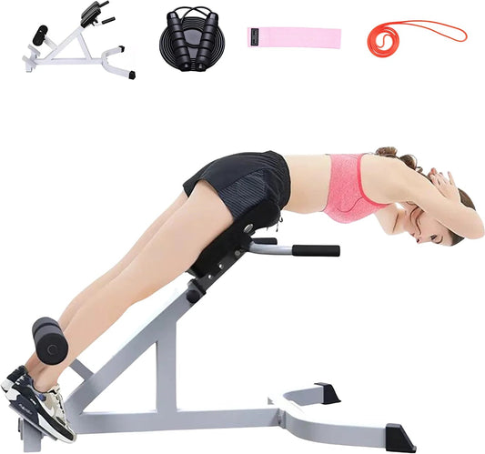 DARCON Roman Chair Back Hyperextension Bench Machine - Adjustable Back Exercise Strength Training Equipment for Glutes Exercises, Legs, Abs, and More. Set Includes Fabric Resistance Band, Jump Rope and Long Resistance Band 25Lbs.