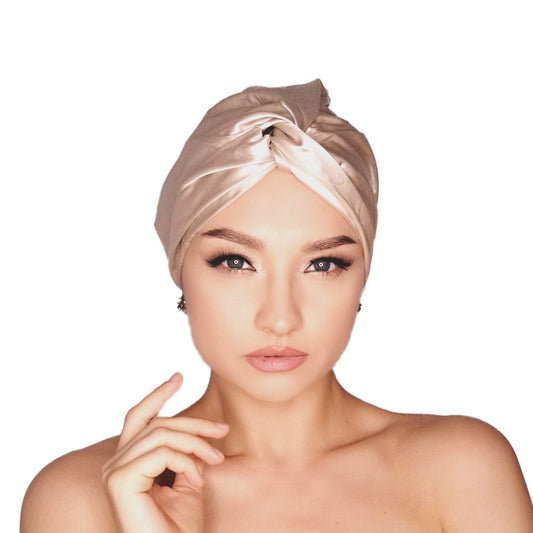 MATASSE Silk Bonnet for Sleeping and Hair Care - Made of 22 Momme, A-Grade Mulberry Silk, Hair Bonnet, Bonnets for Women (Champagne)