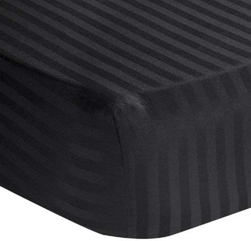 MEGA COLLATION BEDDING'S California Queen Size { 1-PC } Fitted/Bottom Sheet Luxury Soft 600-TC Egyptian Cotton California Queen Size (60" X 84") - Fits 19-21" Deep Pocket (Black Stripe)
