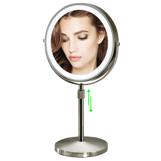 Furgatti Lighted Makeup Mirror, Vanity Mirror with 3 Color Lights, 1x/10x Magnification, 4000 mAh Adjustable Height, 8 Inch Tabletop Cosmetic Mirror with Touch Control Lights, Women Gift, Nickel