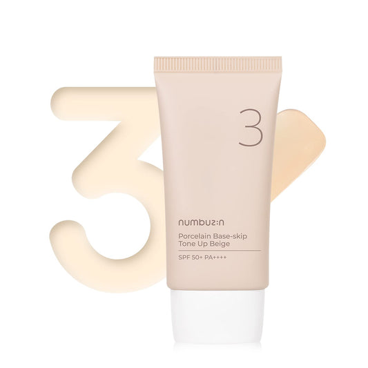 numbuzin No.3 Porcelain Base-skip Tone Up Beige | Powdery Finish, Light, Natural Coverage, Tinted, Beige Color | 1.69 fl oz