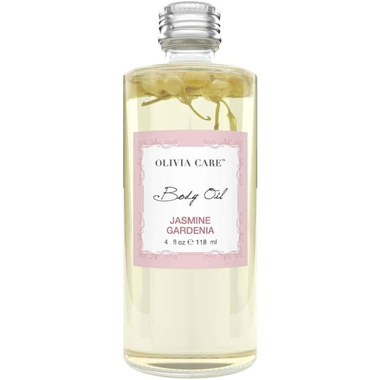 OLIVIA CARE Jasmine Gardenia Body Oil Vegan & Natural Oil For Women | Hydrating & Moisturizing After Bath Oil - with VITAMIN E, K & Omega Fatty Acids Reduce Dry Skin, Anti-Aging Properties - 4 OZ