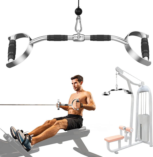 Ulalov LAT Pull down Bar with Handls, Pull down Machine Attachments, 27In/70Cm Bar with 880Lbs Loading, V Handle,Straight Bar,D Handles, Solid Steel Material with Handle for Home Gym