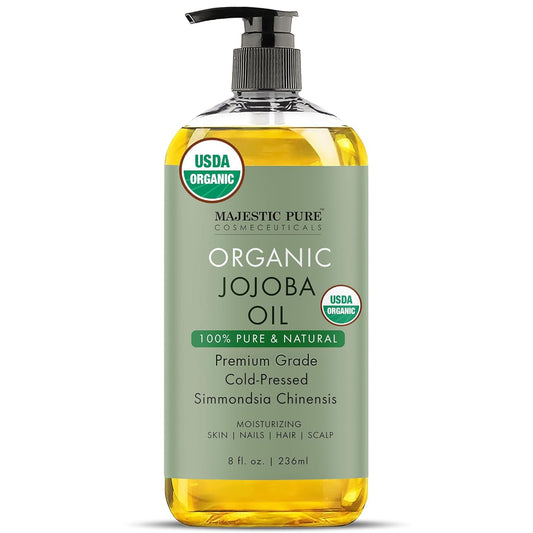 MAJESTIC PURE Organic Jojoba Oil - 100% Pure Cold Pressed Hexane Free for Skin, Hair, Nails - 8 Fl Oz