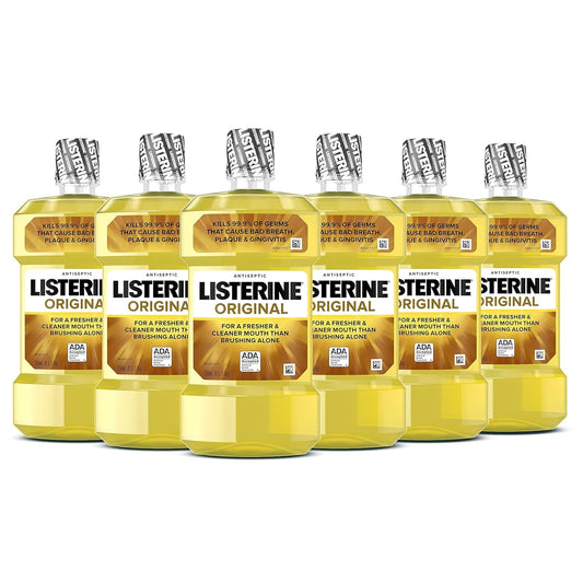 Listerine Original Antiseptic Oral Care Mouthwash to Kill 99% of Germs That Cause Bad Breath, Plaque and Gingivitis, ADA-Accepted Mouthwash, Original Flavor, 1.5 L (Pack of 6)