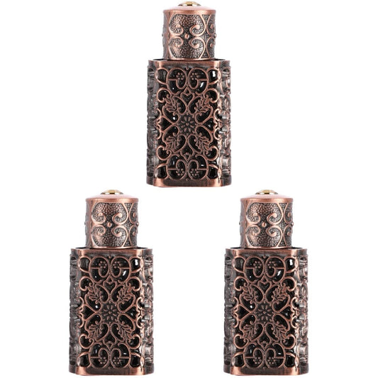FRCOLOR Refillable Perfume Bottle 3Pcs Bronze Arabian Perfume Oilvintage Essential Oil Bottles Empty 3ml Travel Perfume Bottle Fancy Retro Style For Essential Oils Hollow Design