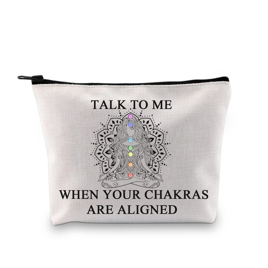 G2TUP Yoga Gift Yoga Lover Gift Talk To Me When Your Chakras Are Aligned Makeup Bag Yoga Instructor Cosmetic Bag Yoga Teacher Thank You Gift Travel Bag (When Your Chakras White Bag)