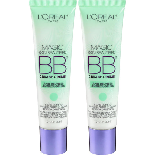 L'OrŽal Paris Makeup Magic Skin Beautifier BB Cream Tinted Moisturizer, Anti-Redness, 1 fl oz, 2 Count