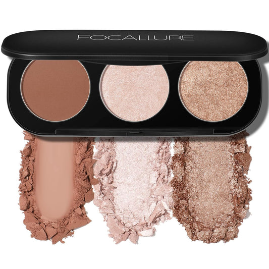 FOCALLURE Blush and Highlighter Palette,3 in 1 Makeup Powder Cruelty-Free Matte Blush,Shimmer Illuminator Highlighters for a Glowing Look,#02