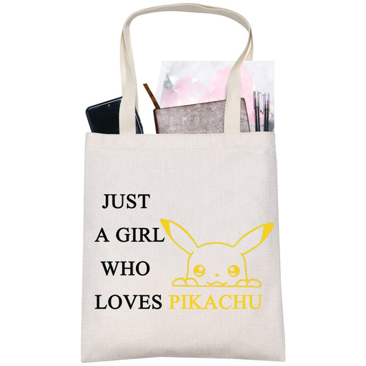 LEVLO Funny Cartoon Cosmetic Bag Anime Theme Fans Gift Just A Girl Who Loves Pika Makeup Zipper Pouch Bag (pika tote)