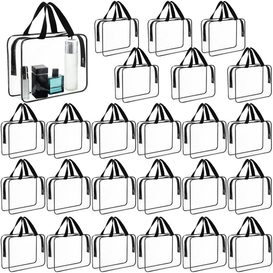 Kacctyen 24 Pcs Large Clear Cosmetic Bags Clear Makeup Bags Large Travel Makeup Organizer Waterproof Tote Bags Storage Purse Bulk Toiletry Pouches for Toiletries (Black)