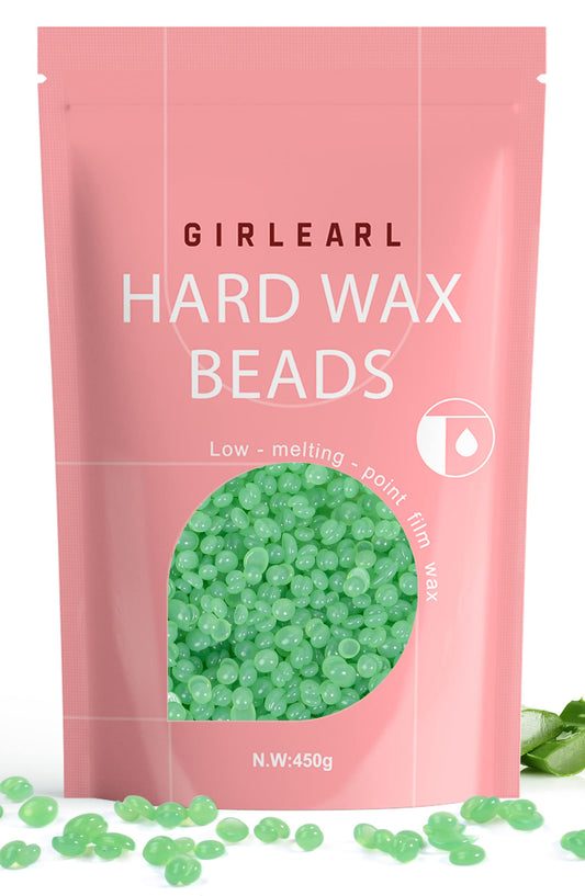 GIRLEARLE Hard Wax Beads, 1lb Wax Beans for Hair Removal, Hard Wax for Women Sensitive Skin at Home, Wax Refill Perfect for Eyebrow, Brazilian Bikini, Legs, Facial and Full Body with Aloe Vera Formula
