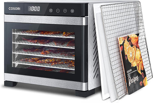 COSORI Food Dehydrator (50 Recipes) for Jerky, Vegetables Fruit, Meat, Dog Treats, Herbs, and Yogurt, Dryer Machine with Temperature Control, 6 Stainless Steel Trays, Rear-Mounted Fan, Silver