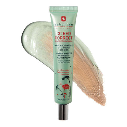 Erborian Color Correcting CC Cream with Centella Asiatica, Red Correct - Light Multi-Purpose Facial Concealer with Illuminating Finish Soothes & Hydrates - SPF Korean Skincare Skin Perfector