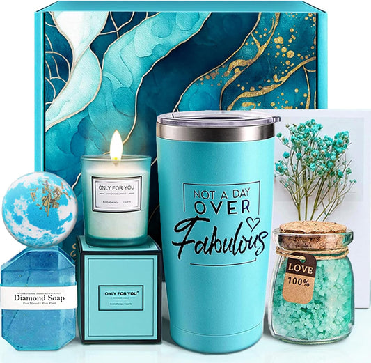 MHSMHL Birthday Gifts for Women, Self Care Gifts for Women Mom Sister Wife Best Friend Teacher Nurse Coworker, Relaxing Spa Gift Basket Set Valentines Gifts for Her (Birthday Blue)