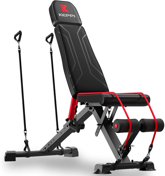 Keppi Adjustable Weight Bench-Foldable Workout Bench Press for Full Body Strength Training, Incline Decline Bench with Fast Folding - 2022 Version