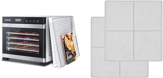 COSORI Food Dehydrator Machine(50 Recipes), 6 Stainless Steel Trays with Digital Timer and Temperature Control& Food Dehydrator Mesh Screen for Jerky, Meat, Beef, Fruit, Vegetable,Bpa-Free, 2Pack