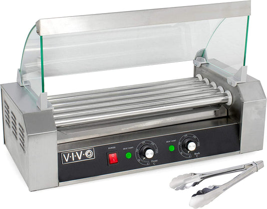VIVO Electric 12 Hot Dog and 5 Roller Grill Warmer, Cooker Machine with Cover, HOTDG-V205