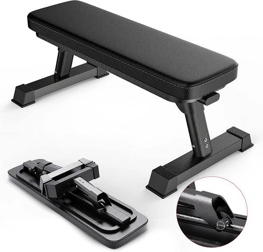 Finer Form Gym Quality Foldable Flat Bench Formulti-Purpose Weight Training and Ab Exercises. Perfect Foldaway Bench for Adjustable Dumbbells or an Adjustable Dumbbell Set. Upgrade Your Exercise Equipment Today with Our Convenient Workout Bench