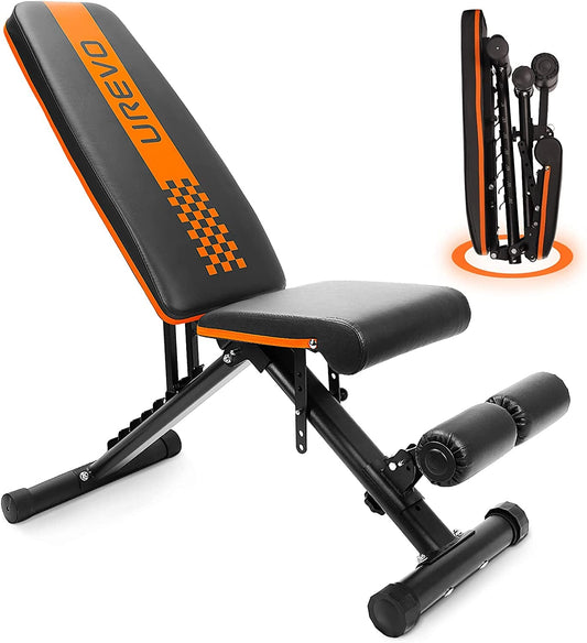 UREVO Weight Bench, Adjustable Weight Bench Strength Training Benches Folding with Leg Extension for Home Gym Full Body Workout Bench Incline Decline Flat