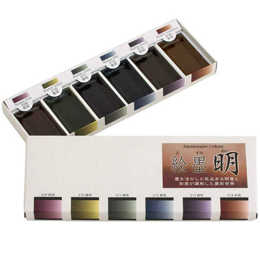 Bokuundo Solid Ink Picture Ink Ming 6 Colors 15459 Paper Box Made in Japan NEW