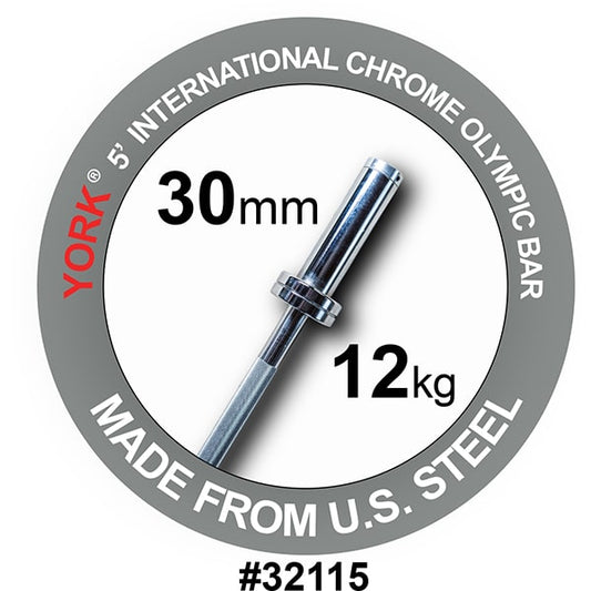 York Barbell 5' International Chrome Olympic Weight Bar – 30mm