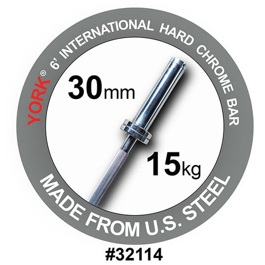 York Barbell 6' International Chrome Olympic Bar – 30mm