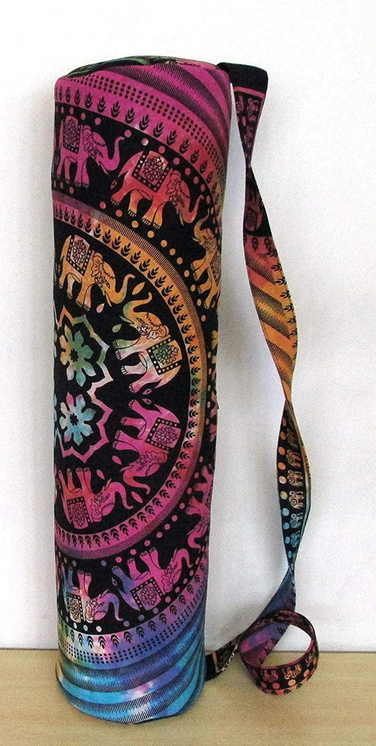 Ababilart Indian Mandala Hippie Yoga Mat Carrier Bag with Shoulder Strap Gym Bag Beach Bag (Mandala Black Gold)