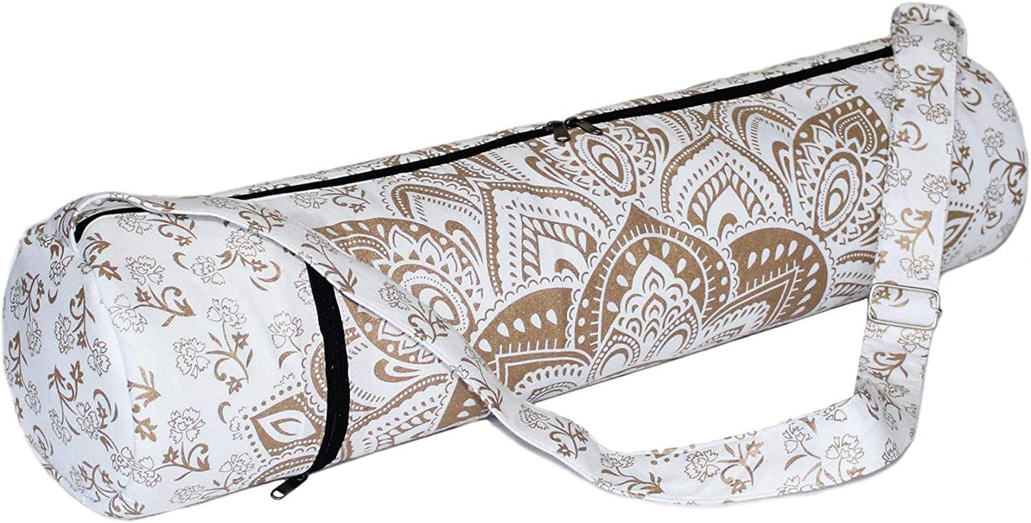 Ababilart Indian Mandala Hippie Yoga Mat Carrier Bag with Shoulder Strap Gym Bag Beach Bag (Mandala Black Gold)