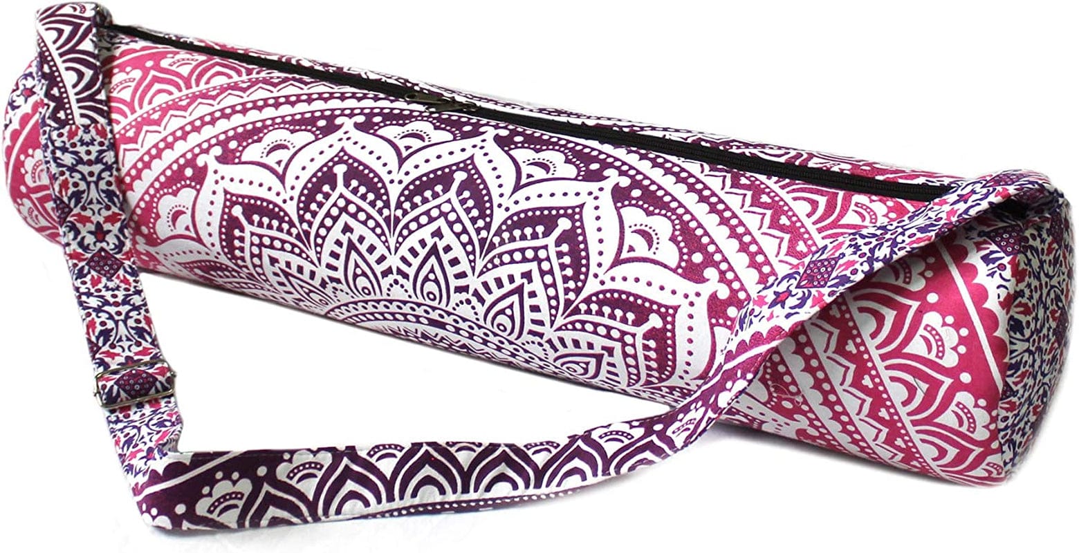 Ababilart Indian Mandala Hippie Yoga Mat Carrier Bag with Shoulder Strap Gym Bag Beach Bag (Mandala Black Gold)