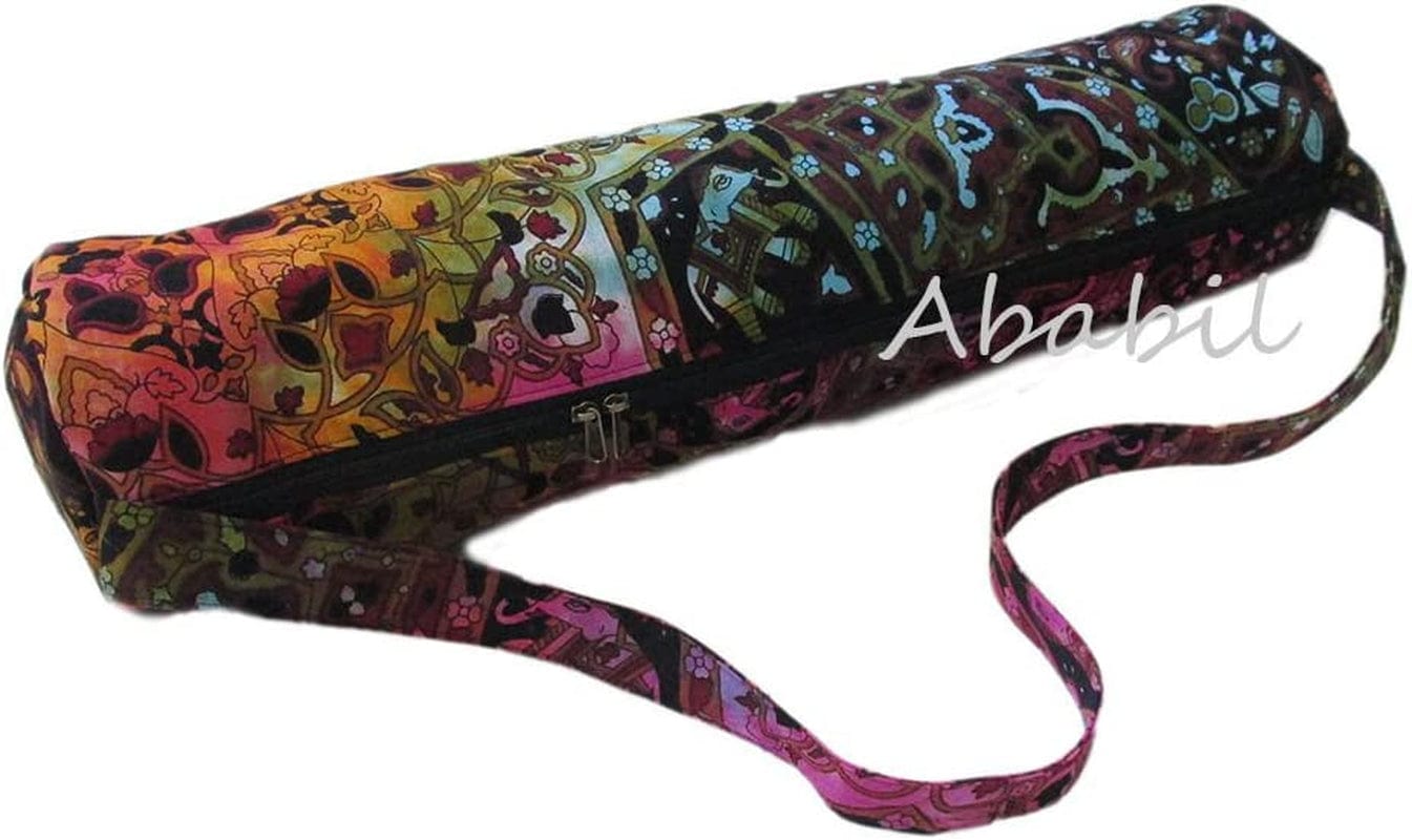 Ababilart Indian Mandala Hippie Yoga Mat Carrier Bag with Shoulder Strap Gym Bag Beach Bag (Mandala Black Gold)