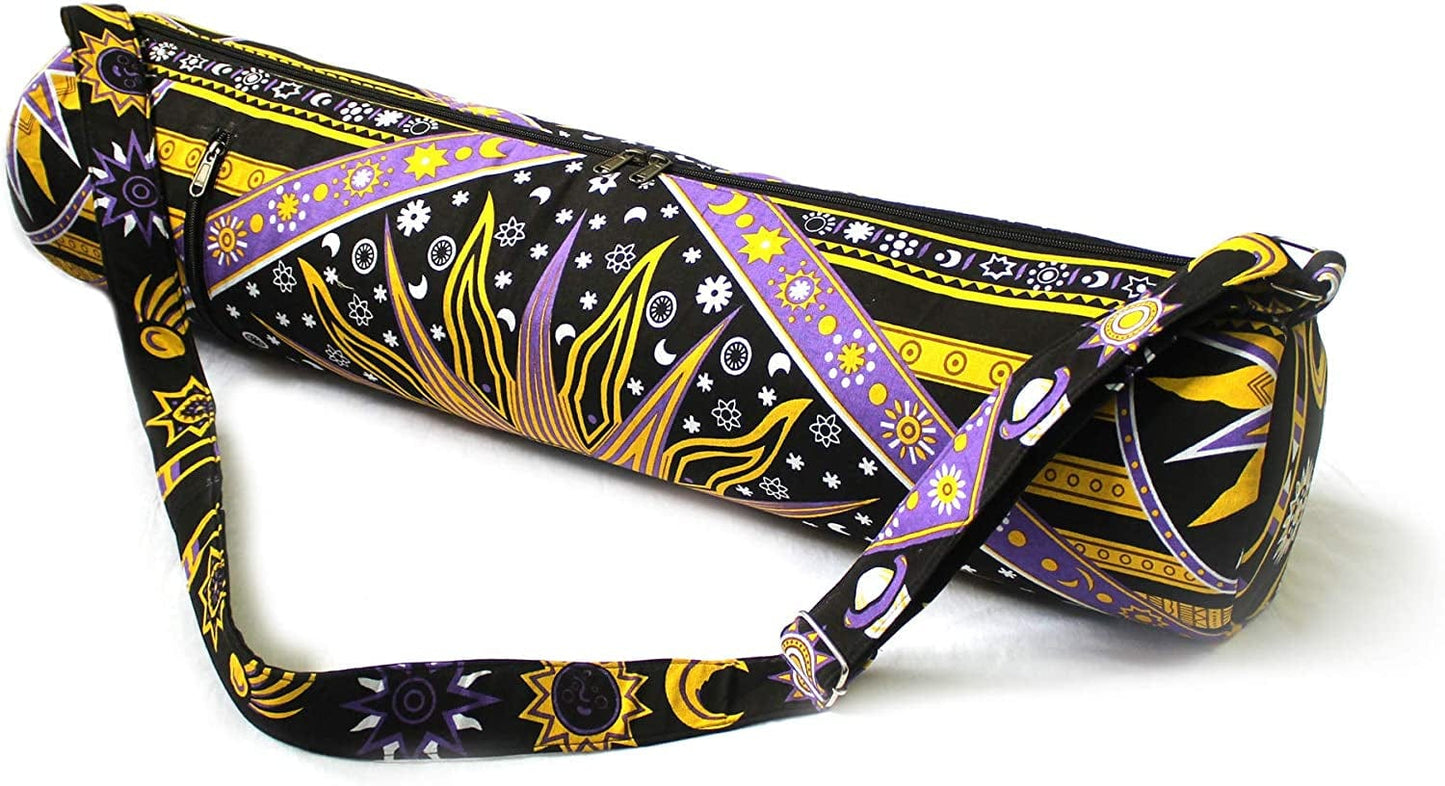 Ababilart Indian Mandala Hippie Yoga Mat Carrier Bag with Shoulder Strap Gym Bag Beach Bag (Mandala Black Gold)