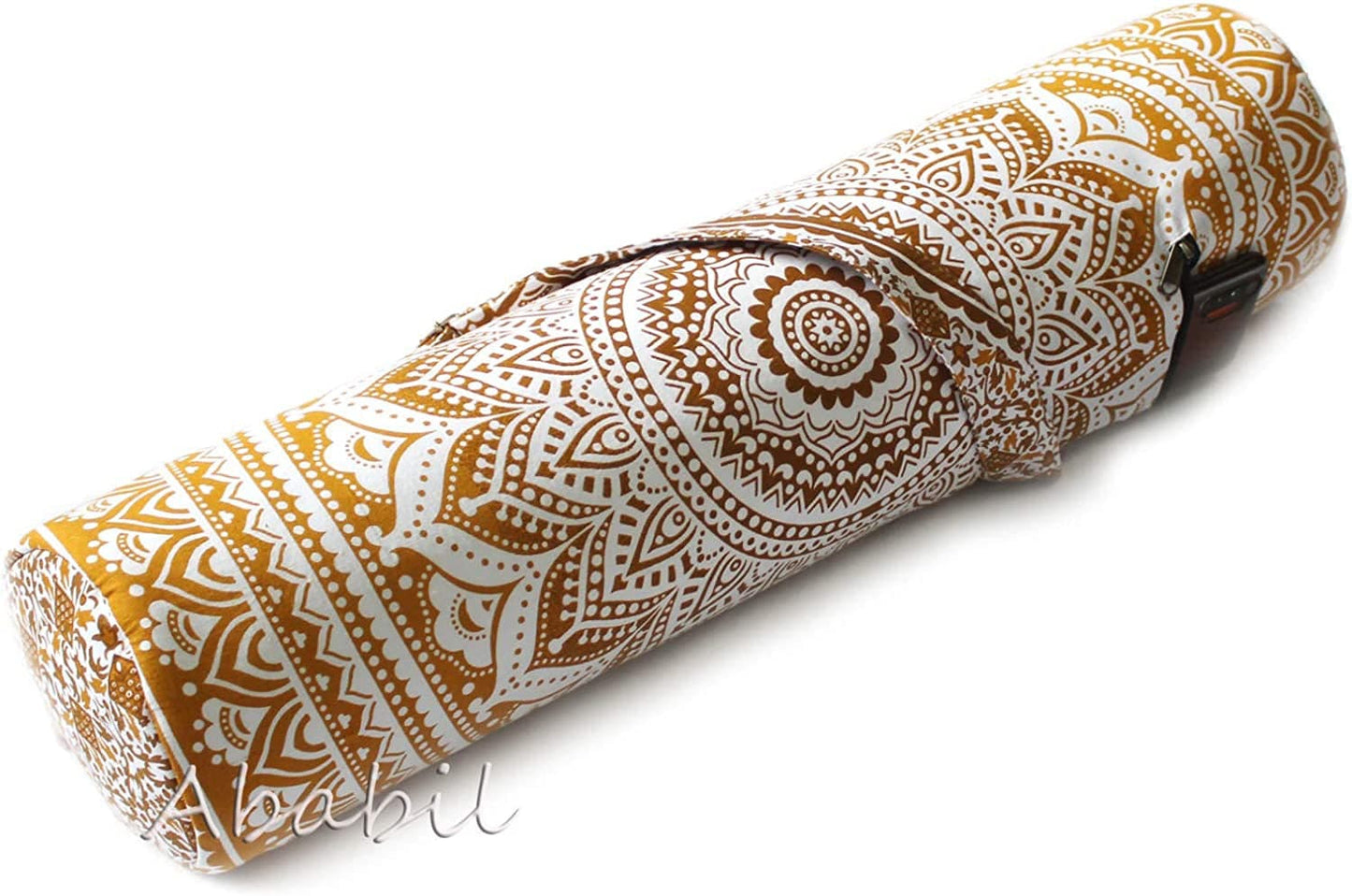 Ababilart Indian Mandala Hippie Yoga Mat Carrier Bag with Shoulder Strap Gym Bag Beach Bag (Mandala Black Gold)
