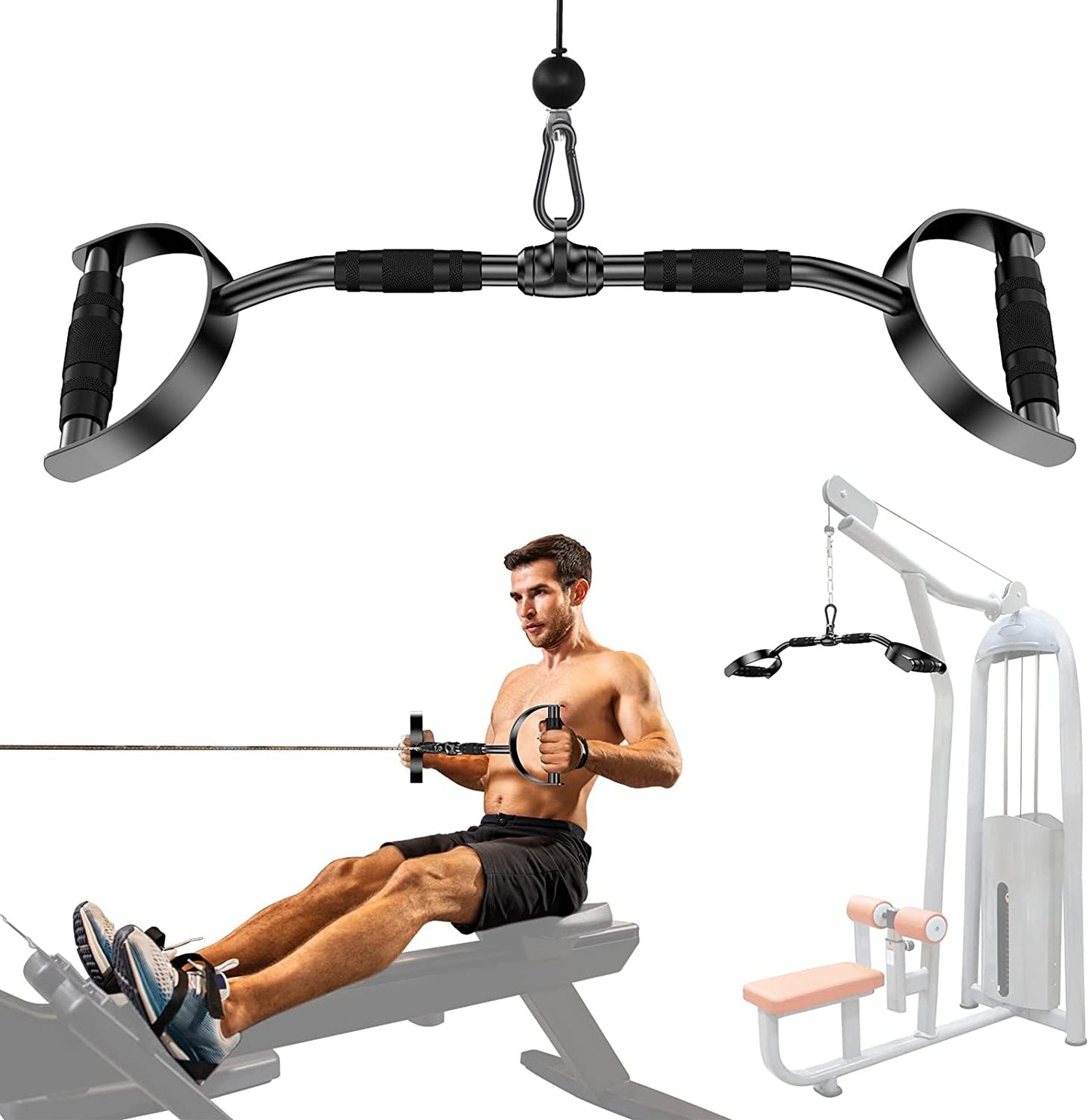 Ulalov LAT Pull down Bar with Handls, Pull down Machine Attachments, 27In/70Cm Bar with 880Lbs Loading, V Handle,Straight Bar,D Handles, Solid Steel Material with Handle for Home Gym