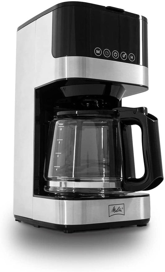 Melitta Aroma Tocco Glass Drip Coffee Maker | Programmable Coffee Machine | Glass Carafe Coffee Pot | 10 Cup Coffee Maker | Glass Touch Control Panel | Stainless Steel Accented Coffee Maker