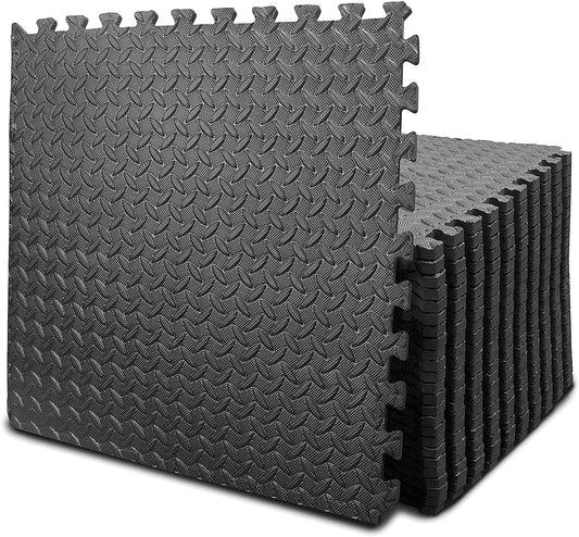 BEAUTYOVO Puzzle Exercise Mat with 12/24 Tiles Interlocking Foam Gym Mats, 24'' X 24'' EVA Foam Floor Tiles, Protective Flooring Mats Interlocking for Gym Equipment
