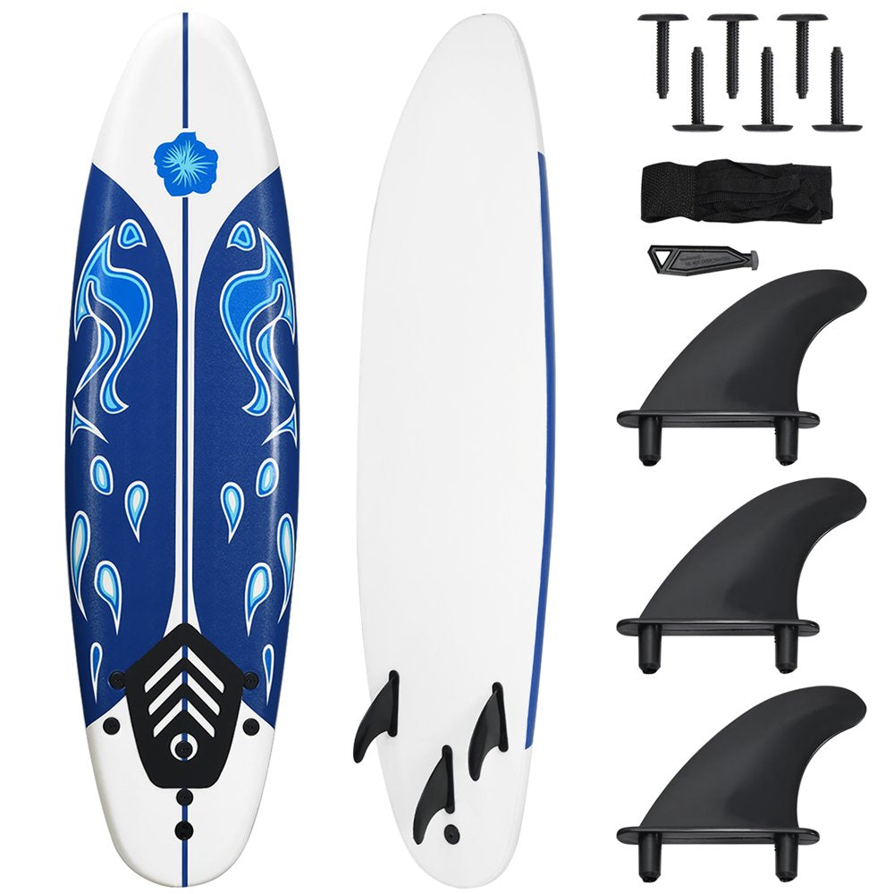 Costway 6' Surfboard Foamie Body Surfing Board W/3 Fins & Leash for Kids Adults Yellow