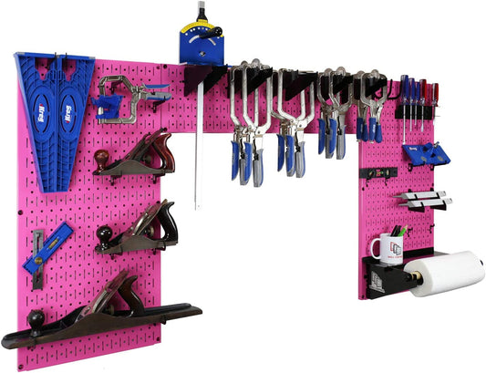 Wall Control Woodworking Tool Storage Organization Kit - Lazy Guy DIY Edition Wood Working Tool Supply Organizer for Do-It-Yourself Woodworkers and Makers (Pink Pegboard)