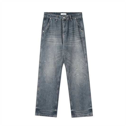 Men's Loose Splash-ink Spray Paint Straight Jeans