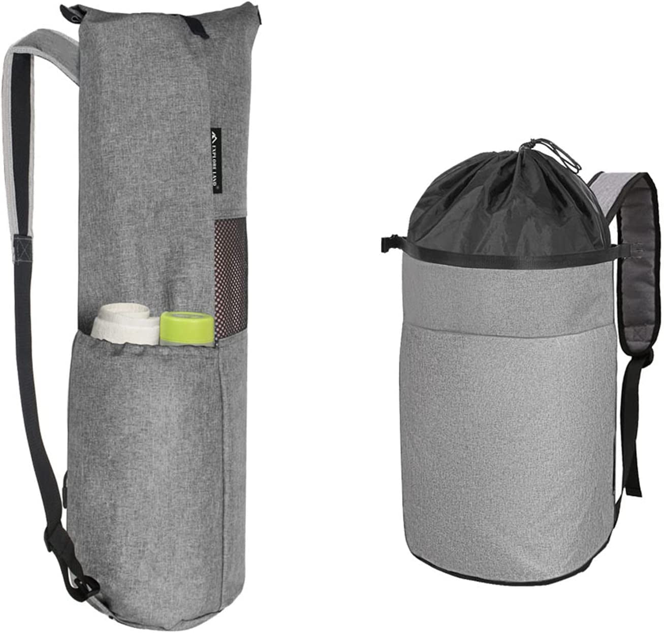 Explore Land Oxford Yoga Mat Storage Bag (Fits for Standard Yoga Mat, Grey) Bundle with Cuddly Nest Oxford Laundry Bag 2 in 1(M, Grey)